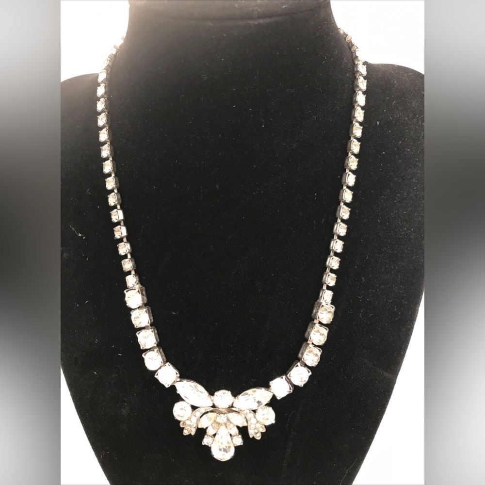 Vintage angel necklace Rhinestone crystals rhodium